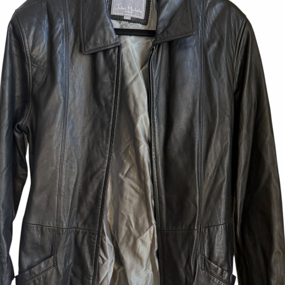 Vintage Black 100% Genuine Leather Belted Jacket Motorcycle Classic 90’s Zipper - Picture 9 of 14